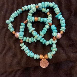 Silpada Bright Blue Stretch Bracelets. Set of 3. Brass,Copper,Howlite,Sterling